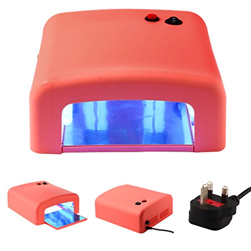 CellDeal New 36W UV Lamp Light Gel Curing Timer Nail Dryer with 4 x 9W Blubs (Pink)