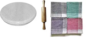 Jaipur Ace Premium 10 Inch Diameter White Marble Roti Maker/Marble Chakla With Wooden Belan With Roti Cover Pack of 3 (Marble Roti Maker + Belan + Roti Cover