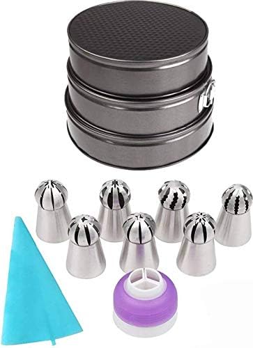 Max Home Bakeware Icing Combo Set 7 Russian Nozzle, Icing Bag with 3 Cake Round Mould Kitchen Tool Set