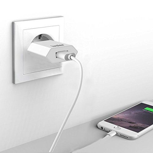 [2 Pack] iVoler Super Mini Caricatore da Muro (1A) con Cavo USB (1m) per Ricarica e Trasferimento Dati per iPhone X, 8, 8 Plus, 7, 7 Plus, 6s Plus, 6s, 6 Plus, 6, SE, 5s, 5c, 5, iPad mini / Air,iPod Nano / Touch, Ultra Compatto Caricabatterie USB Alimentatore Caricatore da Parete per iPhone, iPad, Samsung Galaxy, Huawei,ASUS, LG, HTC, Sony,Motorola,Tablet, Smartphone e gli altri dispositivi USB. - Bianco