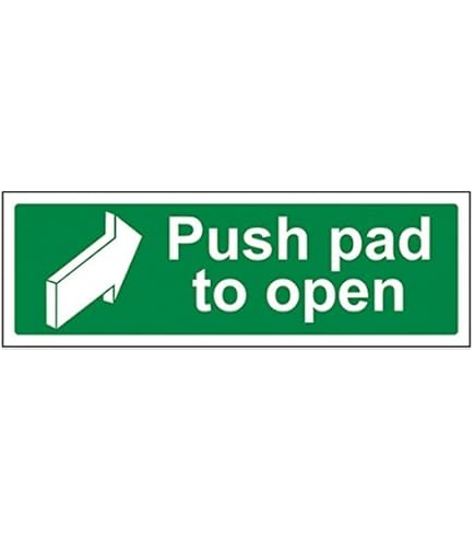 Cartello Sicurezza "Push Bar Per Aprire" - Vsafety 22001bj-r, 45x15 Cm, Riga Plastica Verde, Norme EN ISO 7010 - 2