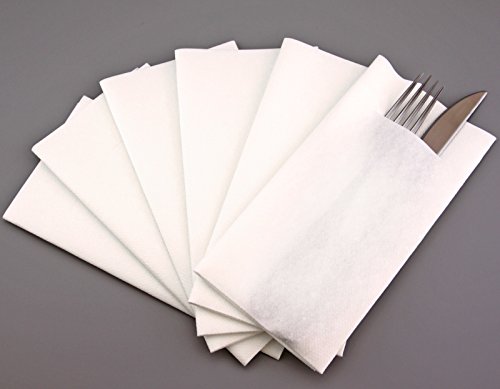 Besteckservietten Servietten WEISS Milchweiss Stoffähnlich Bestecktaschen mit Schlitz Premium Einweg Mundservietten Textil Alternative (6 Stück)