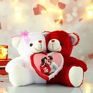 Anita Corporation Personalized Photo Couple Teddy Photo Frame with 1 Photo Ideal for Gifting to Loved One (Red and White)