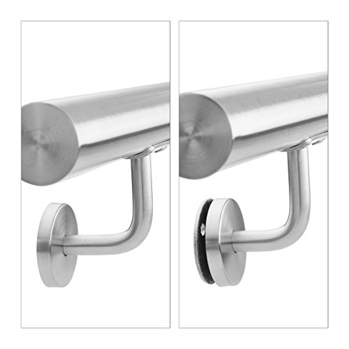 Relaxdays Handlauf Edelstahl, gebürsteter Edelstahl, 100 cm, Wandhalter, Treppengeländer mit Metalldübeln, anthrazit - 5