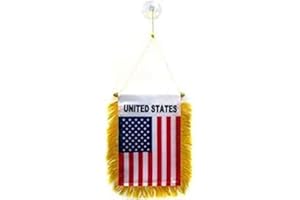 AZ FLAG - Fanion Etats-Unis Pour Décoration Voiture Avec Ventouse et Franges Dorées - Mini Drapeau Américain - Usa - 13x10 cm