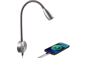 Acegoo Lampa do czytania 12V, lampka nocna LED do czytania elastyczna gęsia szyja DC12-24 V oświetlenie wewnętrzne łóżka z przyciskiem ściemniaczem i ładowarka USB do łodzi kampera kampera kampera kampera ciężarówki kampera kampera ciężarówki kampera przyczepy kempingowej (srebrna)