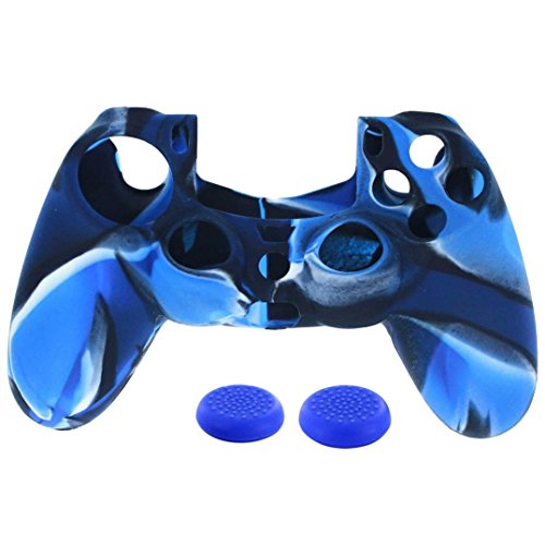 Preisvergleich Produktbild IGEMY PS4 Game Controller 1PC Silikonhülle mit 2PC Rocker Cap (Blau)