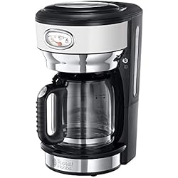 Russell Hobbs 21703-56 Machine à Café, Cafetière Filtre 1,25L Retro 1000W, Rapide, Plaque Chaude, Design Vintage - Blanc