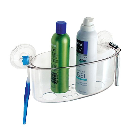 InterDesign Power Lock Badezimmer-/Dusch-Caddy Korb mit Saugnapf für Shampoo, Conditioner, Seife – Groß, Durchsichtig - 3