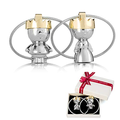 zooting 2 Porte-clés Reine et Roi Couronne pour Couples, 1 Paire de Petit Porte-clés Amour, lanière déco en câble d'acier Inoxydable pour Partenaire Amant ami Cadeau d'amitié