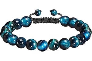 Uwiyo Bracelet œil de Tigre pour Hommes 8mm Bracelet en Pierre Naturelle pour Les Hommes Bleu Bracelet de Perles Elastic Bracelet d'oeil de tigre bleu pour Hommes
