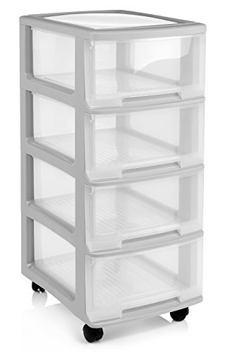 Bluespoon Rollwagen mit 4 Schüben | Gesamthöhe 58 cm | 4 Schubladen mit je 8 Liter | Schubladencontainer mit montierbaren Rollen | Endlos Stapelbarer Schubladenschrank mit Leichtlaufrollen grau - 2