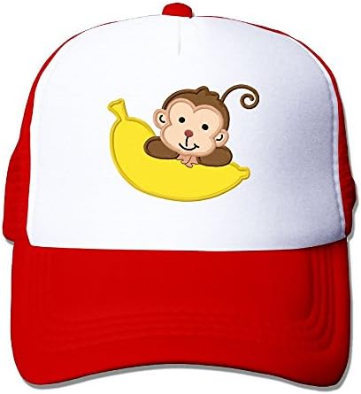 MCVXV LK Monkey Banana Lovely Item Kids Toy Mesh Trucker Caps/Hats Adjustable for Unisex Black Red