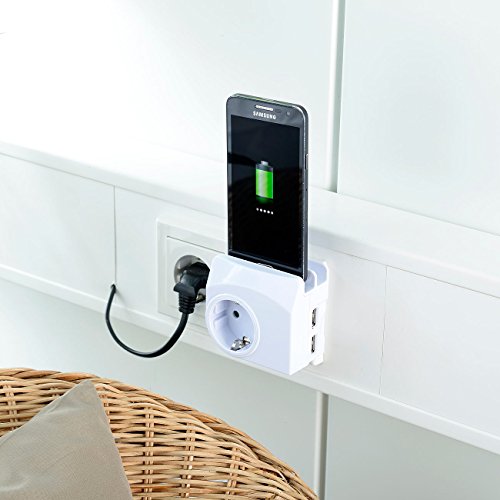 revolt Mehrfachstecker: 4in1-Steckdose, 2x USB, 1x Micro-USB, Smartphone-Ablage, 2,1 A, 10,5 W (Steckdosenadapter)