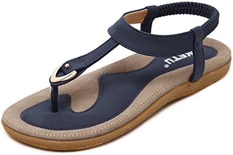 Dragon868 Summer Shoes Leather Woman Sandals, Bohemia Comfortable Anti Slip Soft Bottom Flat Women Slippers Sandals Plus Size (42 EU, Blue)