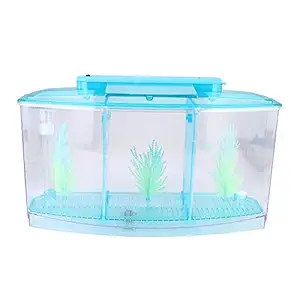 Fish Tank, Mini Small Aquarium, Adjustable Light for Small Fishes Betta(Blue)