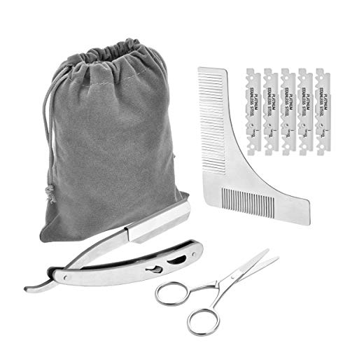 Bart Set, Bart Trimmen Kit mit Bart Schablone Kamm, Bartschere und Rasiermesser für die perfekt Bartfom, Bart Styling, Rasur der Bartlinie (Include 10pcs Klingen) by Sopito