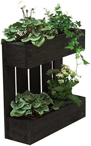 qtimber 10002434 Wooden Flower Stand "Euro-Pallet" / Flower Shelving Natural Pine Black 40x40x12 cm