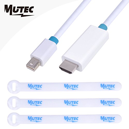 MutecPower 1 meter Mini DisplayPort (DP) männlich auf HDMI männlich Kabel - 4K Ultra HD - Weiß - 1m Mit 3 Kabelbinder