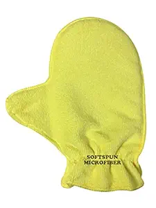 SOFTSPUN Microfiber Glove Mitt 1 Piece Set, 340 GSM (Yellow). Multipurpose Thick Lint & Streak-Free Microfibre Mitt for Car, Bike, Glasses, Cleaning, Polishing, Washing & Detailing.