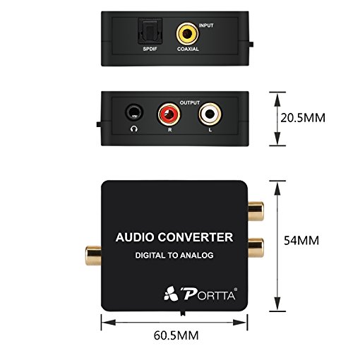 Portta Audio-Umwandler (SPDIF optisch / Koaxial digital zu RCA, R / L analog, mit 3,5-mm-Buchse für Kopfhörer / Lautsprecher) - 4