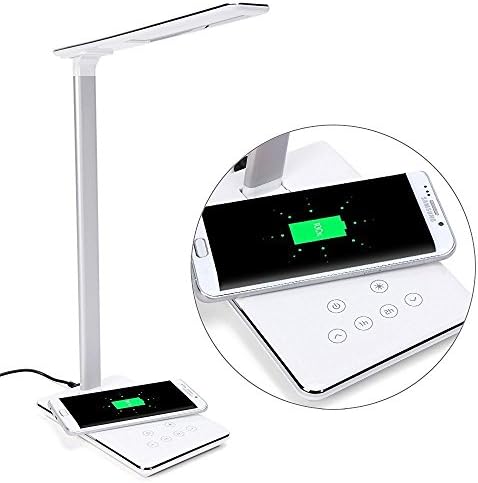 LED Desk Lamp with Qi Wireless Charger, 5W Touch Key Control Dimmable Desk Lamp with Qi Wireless/USB 2.0 Charger & Timing Control (White)