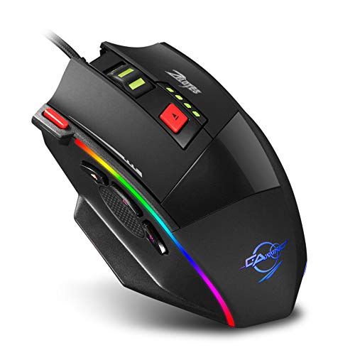 Zelotes Souris Gamer RGB, 6400DP Souris Gaming avec Poids Tuning Set,Souris de Jeux Filaire avec 8 Boutons Programmables,Optique Gaming Mouse pour Pro PC Mac Ordinateur Portable