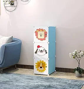 Zemic DIY Multipurpose Portable Baby Wardrobe Organizer, Foldable, Collapsible DIY Plastic Wardrobe Organizer for Clothes (DIY Plastic) (3-Layer, Blue)