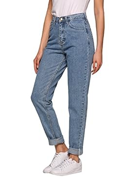Lomon Damen Hohe Taille Jeans Dünn Boyfriend Gerades-Bein Schlank Denim Übergrösse Jeggings