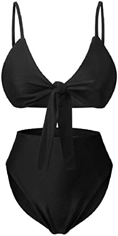 Witkeysell Womens Fashion Beach Pure Colored High Waist Summer Sexy Two Pieces Knot Bikini Swimsuit Black M