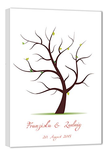 Fingerabdruck Leinwand INKL Zubehör-Set GRATIS (Stempelkissen+Stift+Anleitung+Hochzeitsbuch+…) + PORTOFREI – Wedding Tree Leinwand – Hochzeitsspiel und Hochzeitsgästebuch in Einem – Fingerabdruck Baum Leinwand - 2