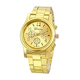 Luxury Stainless Steel Trustworthy Quartz Wrist Watch Women Faux Chronograph Plated Geneva Clock Watch 3 Colors