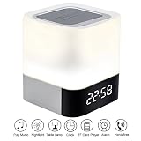 Svpro Wiederaufladbare LED Schreibtischlampen Bluetooth Drahtloser Lampe Lautsprecher, Berührungssensor Nachttischlampe Nachtlicht mit Musik-Player,Wecker,Zeitanzeige,Subwoofer Innenlampe