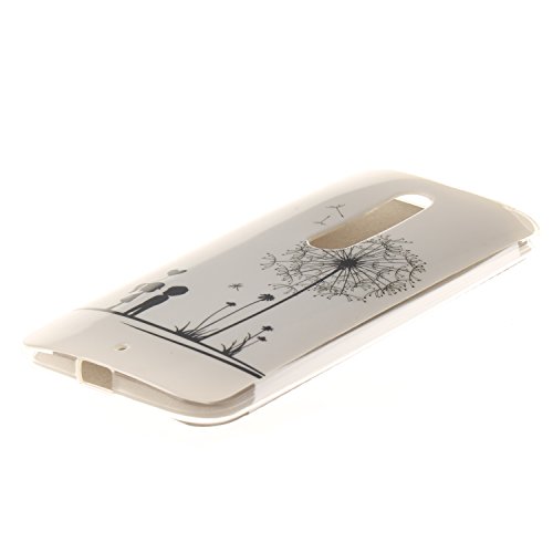 Moto X Play Hülle,Moto X Play Case [Scratch-Resistant] , Cozy Hut Moto X Play Ultra Slim Perfect Fit Schwarz Dandelion Paar Design Muster Malerei TPU Clear Transparent Protective back Hülle Hüllen Beschützer Haut Case Tasche Schutz Etui Schutzhüllen Hülle Case for Motorola Moto X Play – Löwenzahn Paar - 2