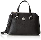 Label Plate Tommy Hilfiger Damen Th Core Med Satchel Umhängetasche, Schwarz (Black & Warm Sand), 12x19x28 cm
