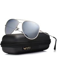 LUENX Hombre gafas de sol Aviador polarizado con estuche - UV 400 Espejo de Protección Marco de Dorado 60mm