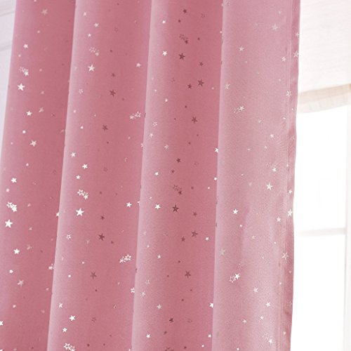 H.Versailtex Printed Blackout Pencil Pleat Pair Light Reducing Microfiber Curtains for Children, Thermal Insulated & Warm Protecting, Pink with Silver Stars, 90'' Width x 72'' Drop