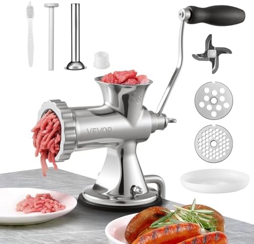 VEVOR Tritacarne Manuale in Acciaio Inossidabile da Tavolo 2 Modi di Fissaggio Ventosa Morsetto per Preparazione di Salsicce Polpette Salumi, Tritacarne Manuale in Acciaio Inox da Tavolo Calibro #8