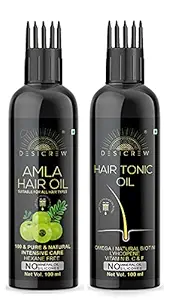 Desicrew Cold-Pressed Amla & Hair tonic Hair Oil in Combo - Moisturizing & Healing, For Skin, Hair Care, Eyelashes (100 ml + 100 ml) With Applicator