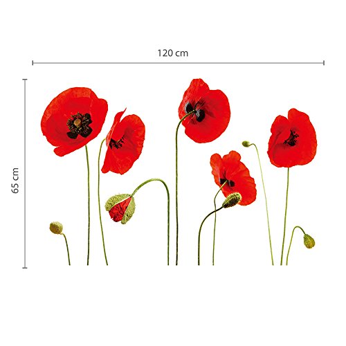 Walplus Wandaufkleber, entfernbar, Klatschmohn, Rot - 5