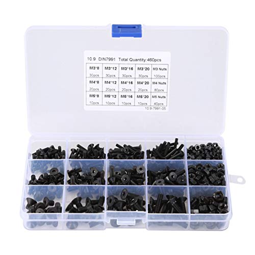 Preisvergleich Produktbild LouiseEvel215 460 STÜCKE M3 M4 M5 Innensechskant Flachkopfschrauben Edelstahl Innensechskant Senkkopfschrauben mit M3 M4 M5 Muttern
