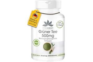 ‎HERBADIREKT Grüner Tee Extrakt 500mg - 90 Kapseln - 500mg Grüner Tee-Extrakt pro Kapsel - EGCG - Camellia sinensis - mind. 50% Polyphenole - vegan | HERBADIREKT by Warnke Vitalstoffe - Deutsche Apothekenqualität