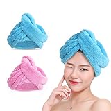 Hair Drying Hat Towel, Coral Fleece Thicken Super Absorbent Hair Drying Cap Dry Hair Quickly Reduce Hair Drying Time for Bath Spa(1 Pink + 1 Blue)