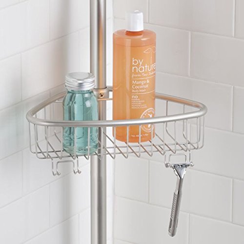 InterDesign 21545EU Affixx, Peel-and-Stick Starker Selbstklebender Forma Dusch-/Bad-Teleskop-Eckkorb für Shampoo, Conditioner, Seife – Satiniert, Steel, Satin, 24,8 x 9,4 x 64,7 cm - 4