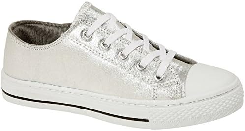 Urban Jacks Ladies Girls Baltimore Metallic Canvas Lace Up Low Top White Toe Cap All Star Trainers Size 13-8 (UK 7/EU 40, Silver)