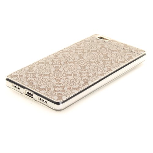 Huawei P8 Lite 2016 5.0 Zoll Hülle Silikon Weiß Spitze Durchsichtig mit Muster,SKYXD Biegsam Klar Weich Dünn Kratzfeste Gummi Handy Schutz Schale mit [Handyanhänger + Eingabestifte] Etui Fall für Huawei P8 Lite 2016 5.0 Zoll Transparent Premium Case Flexible Clear Soft Slim Backcover Skin with Touch Pen Dust Plug - 3