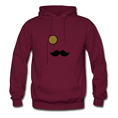 Burgundy Monocle [eye Glass Moustache] O-neck Design Large Cotton Women Hoody