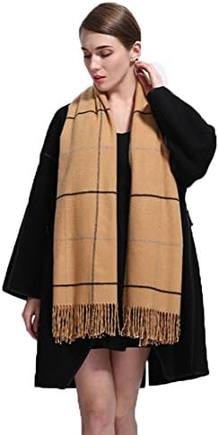 Luxury large thick soft check stripe plaid Design shawl scarf beige camel