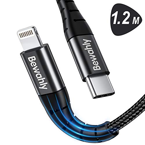 Bewahly USB C auf Lightning Kabel 1.2M, [Apple MFi Zertifiziert] Nylon USB C Lightning Ladekabel Power Delivery Schnelladekabel für iPhone 11/11 Pro/11 Pro Max/XS/XS Max/X/XR/8/8 Plus (Schwarz)