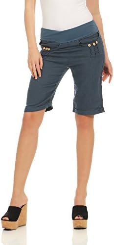 ZARMEXX Women's Linen Shorts Knee Breeches Bermuda Pants Short Slip Pants Knee Length (Blue, M)